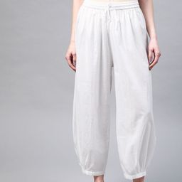 Laado - Pamper Yourself Women White Solid Pure Cotton Cropped Afghan Salwar-image-17