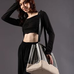 ENSAC Women Striped Structured Leather Tote Bag-0