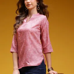 HERE&NOW Floral Printed Mandarin Collar Straight Kurti-picture-29