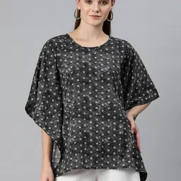 Cottinfab Print Kimono Sleeves Crepe Kaftan Longline Top-image-21