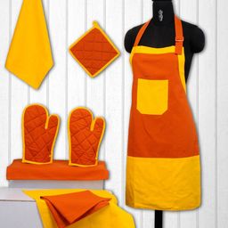 SWAYAM Unisex Orange & Yellow Colourblocked Cotton Kitchen Linen Set-29