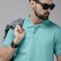 The Roadster Lifestyle Co Men Teal Green Polo Collar Pure Cotton T-shirt-image-34
