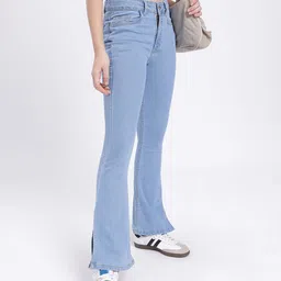 glitchez Women Retro Slim Bootcut Fit Slit Hem Jeans-image-32