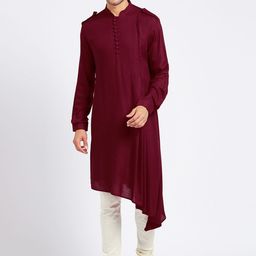 KISAH Men Maroon & Off-White Solid Kurta with Churidar-19