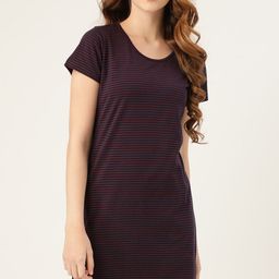 ETC Navy Blue & Red Pure Cotton Striped Nightdress-picture-15