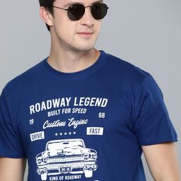 HERENOW Men Blue Printed Round Neck Pure Cotton T-shirt-image-46