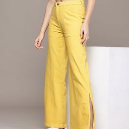 The Roadster Life Co. Women Wide Leg Stretchable Jeans With Slit-image-51