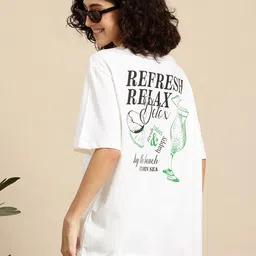 Mast & Harbour Women Typography Printed Drop-Shoulder Sleeves Pure Cotton T-shirt-picture-32
