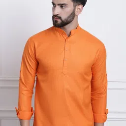 Anug by SOJANYA Men Orange Band Collar Kurta-image-56