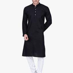 RAJUBHAI HARGOVINDAS Men Black Solid Straight Kurta-24