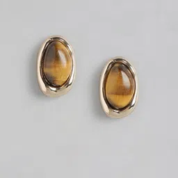 Forever New Gold Plated Stone Studded Oval Studs Earrings-image-58