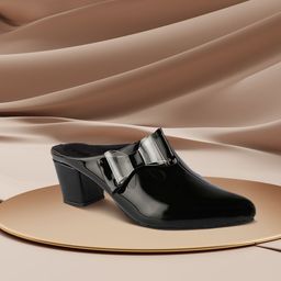 Shoetopia Black Textured Block Mules image 2