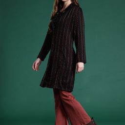 Sangria Sequin Embellished Notched Lapel Collar Front Buttoned Longline Ethnic Jacket image 2