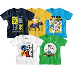 BonOrganik Boys Pack Of 5 Graphic Printed Cotton T-Shirt-picture-31