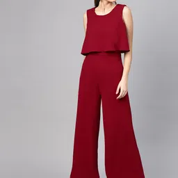 SASSAFRAS Women Maroon Solid Layered Basic Jumpsuit-picture-2