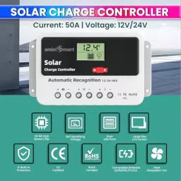 amiciSmart Solar Charge Controller 50 Amp 12 V/24 V/48 V 2.4kW with LCD Display & USB Port, 1x50A-SOLAR-CTRL image 3