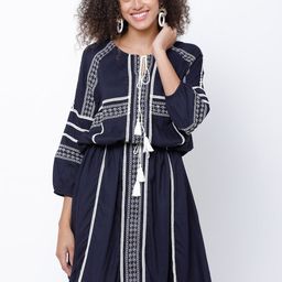 Tokyo Talkies Women Navy Blue Solid Blouson Dress-image-74
