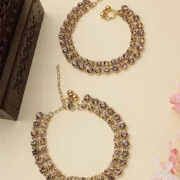 ANIKAS CREATION Gold-Plated Kundan Anklet-image-35