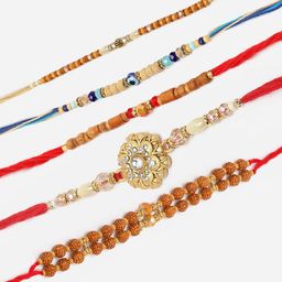 ZENEME Men Set Of 5 Rakhi With Roli Chawal Gift Set-image-70