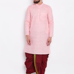 SOJANYA Men Pink & Maroon Solid Kurta with Dhoti Pants-image-84
