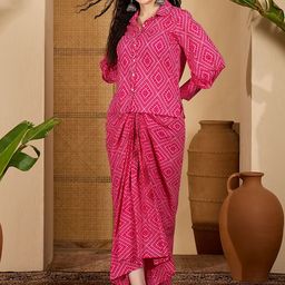 Sangria Bandhini Printed Pure Cotton Shirt with Skirt Co-Ords-image-31