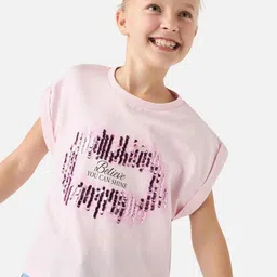 Juniors by Babyshop Girls Typography Printed Pure Cotton Pockets T-shirt-28