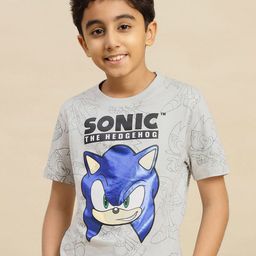 Kids Ville Boys Sonic Modern Printed Round Neck Short Sleeves Pure Cotton T-Shirt-image-49