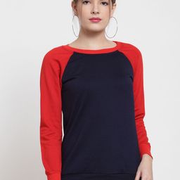 Belle Fille Women Navy Blue & Red Colourblocked Sweatshirt-image-98