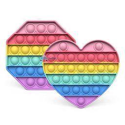FunBlast Octagon & Heart Shaped Pop Bubble Stress Relieving Silicone Pop It Fidget Toy Pack Of 2 - Multicolor-21