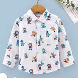 Babyhug Cotton Full Sleeves Shirt Dino Print - Blue-image-20