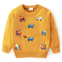 Babyhug 100% Acrylic Knit Full Sleeves Cars Embroidery Sweater - Yellow-picture-16