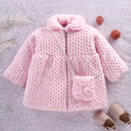 Little Kangaroos Full Sleeves Jacket With Sling Bag Solid Colour - Pink-image-88