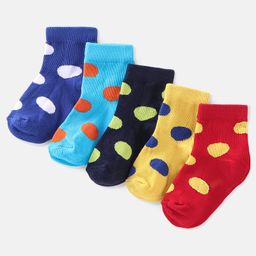 Cute Walk by Babyhug Cotton Blend Rich Non Terry Antibacterial Ankle Length Socks Polka Dots Design Pack of 5 - Multicolour-picture-9