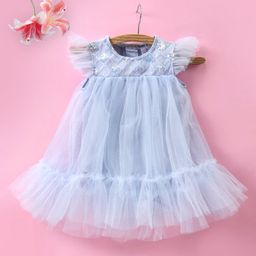 Mark & Mia Sleeveless Party Frock Style Onesie with Frill & Sequins Detailing - Blue-image-75