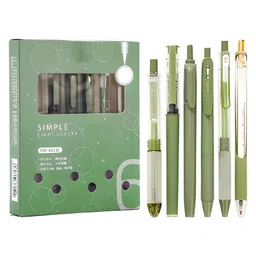 WISHKEY Stylish Retractable Pens for Kids, 0.5mm Stationery Gel Pen Set for Girls & Boys, Smooth Writing, Quick Dry Ink Pens with Highlighter, Elegant Green Pen Body, Blue Ink, (Set of 6)-image-15