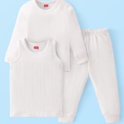 Babyhug Full Sleeves Solid Colour Thermal Vest Pullover & Pant - Off White-image-59