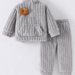 Kookie Kids Full Sleeves Winter Wear Night Suit With Kangaroo Pockets & 3D Applique - Grey-picture-21