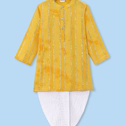 Babyhug Woven Full Sleeves Lurex Embroidered Kurta Dhoti Set - Yellow-image-65