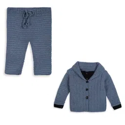 Windrop Solutions Full Sleeves Crocheted Blazer & Solid Pant Set - Grey-picture-25