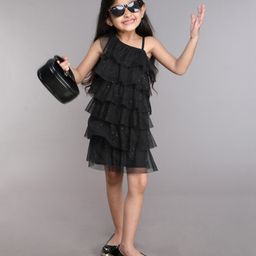 Taffykids Net Sleeveless Shimmered & Layered Party Dress - Black-image-30