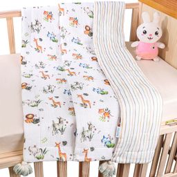 Bonfino Premium Organic Muslin Quilted Blanket African Safari Print - Green & White-image-31