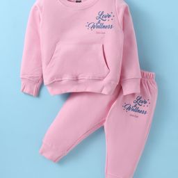 Evimo Single Jersey Knit Full Sleeves Night Suit with Text Print - Pink-picture-15