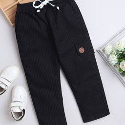 BAATCHEET Cotton Bear Patch DetailedStriped Pant - Black-image-38