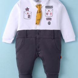 Mini Taurus Interlock Knit Full Sleeves Footed Romper - Grey-image-8