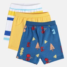 MINI KLUB Cotton Pack Of 3 Striped & Solid Shorts - White Yellow & Blue-image-96
