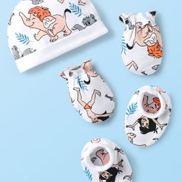 Babyhug Disney Interlock Knit Cap Mittens & Booties With Jungle Book Graphics White - Diameter 11 cm-picture-23