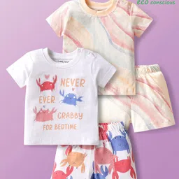 Babyoye 100% Cotton Knit Half Sleeves Shorts Crab Printed Co-Ord Night Suits Pack of 2 - Multicolor-picture-41