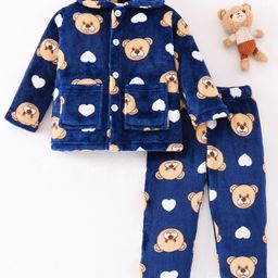 Mark & Mia Full Sleeves Winter Wear Co-Ord Night Suit With Bear Print - Navy Blue-picture-31