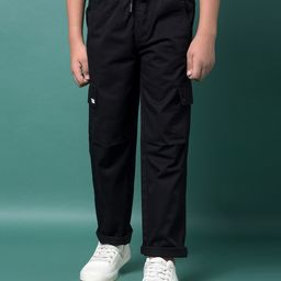 CRIMSOUNE CLUB Cotton Woven Solid Pocket Detailed Pant - Black-image-47