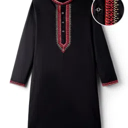 EARTHY TOUCH Single Jersey Knit Full Sleeves Kurta with Embroidery - Black-picture-32